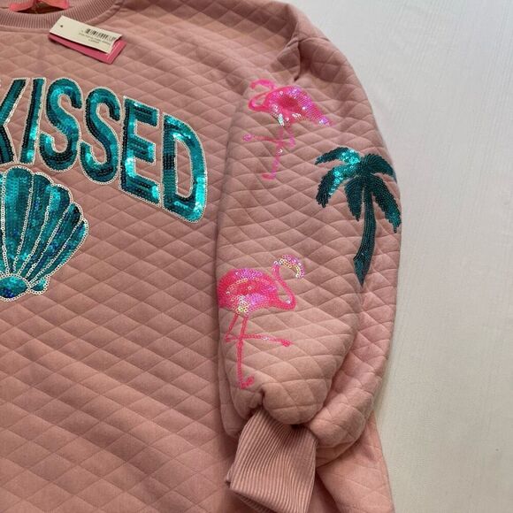 NWT Simply Southern Sunkissed Pink Sequin Crewneck Sweater Pullover Size Large - Picture 2 of 9
